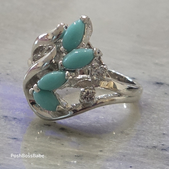 Blue stone real diamond accent stones size 5 925 sterling silver ring - Picture 13 of 15